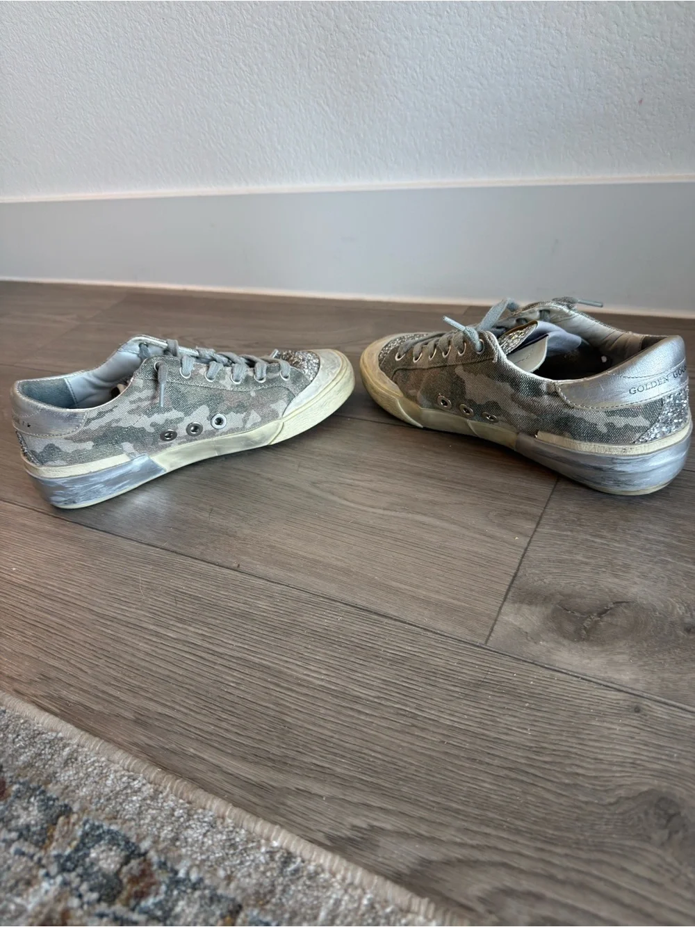Golden Goose Silver Glitter Star-Accent Platform Sneakers